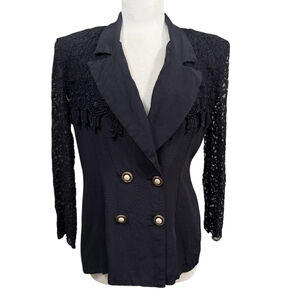 Top Line Casual Black Lace Sleeve Blazer Jacket Medium 90’s Vintage USA